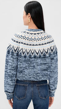 Z Supply North Sea Fair Isle Cardigan in blue velvet - women's cardigan - detail view