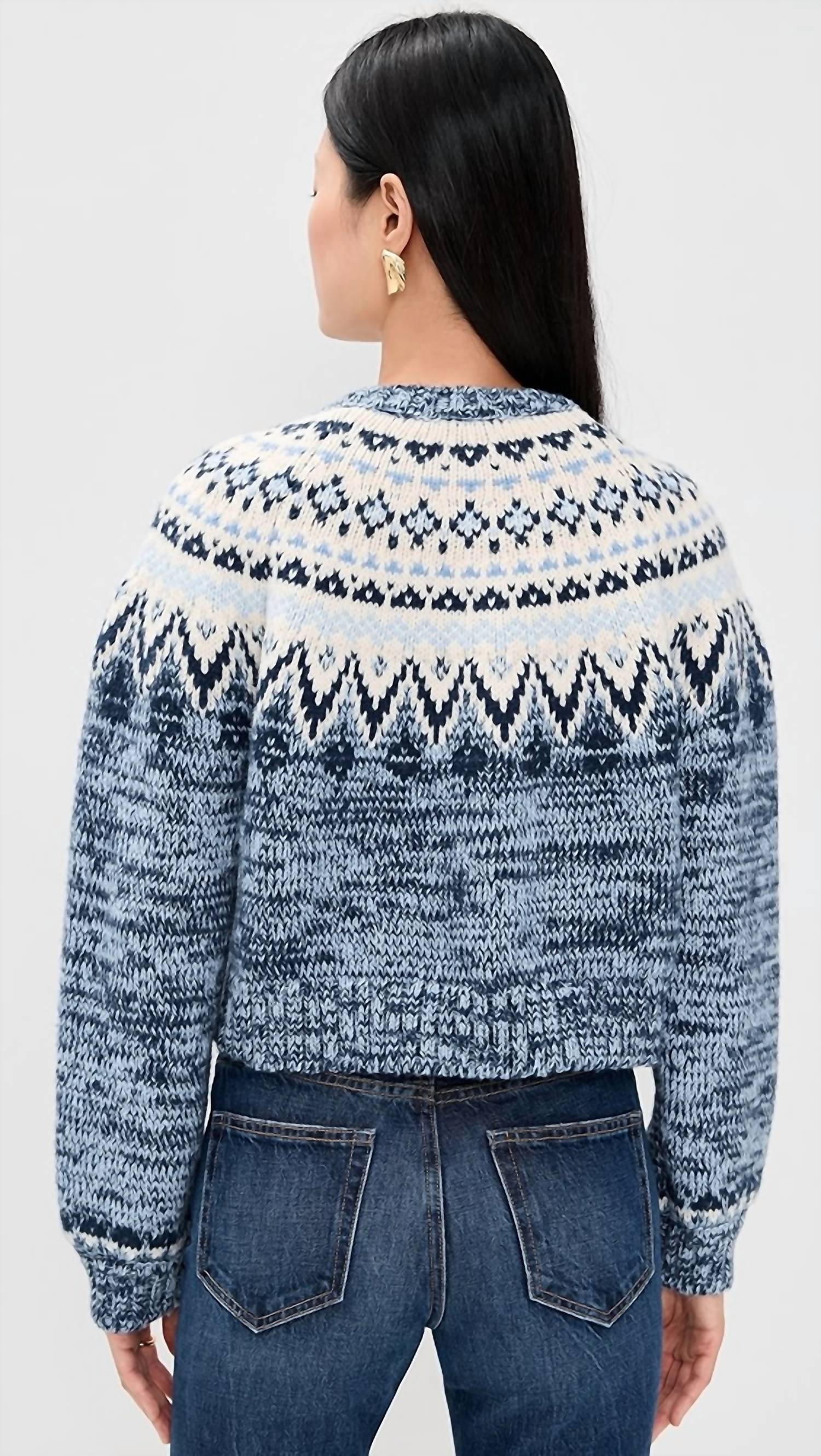 Z Supply North Sea Fair Isle Cardigan in blue velvet - women's cardigan - detail view