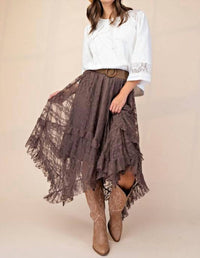 Easel - Alana All Over Lace Sharkbite Maxi Skirt