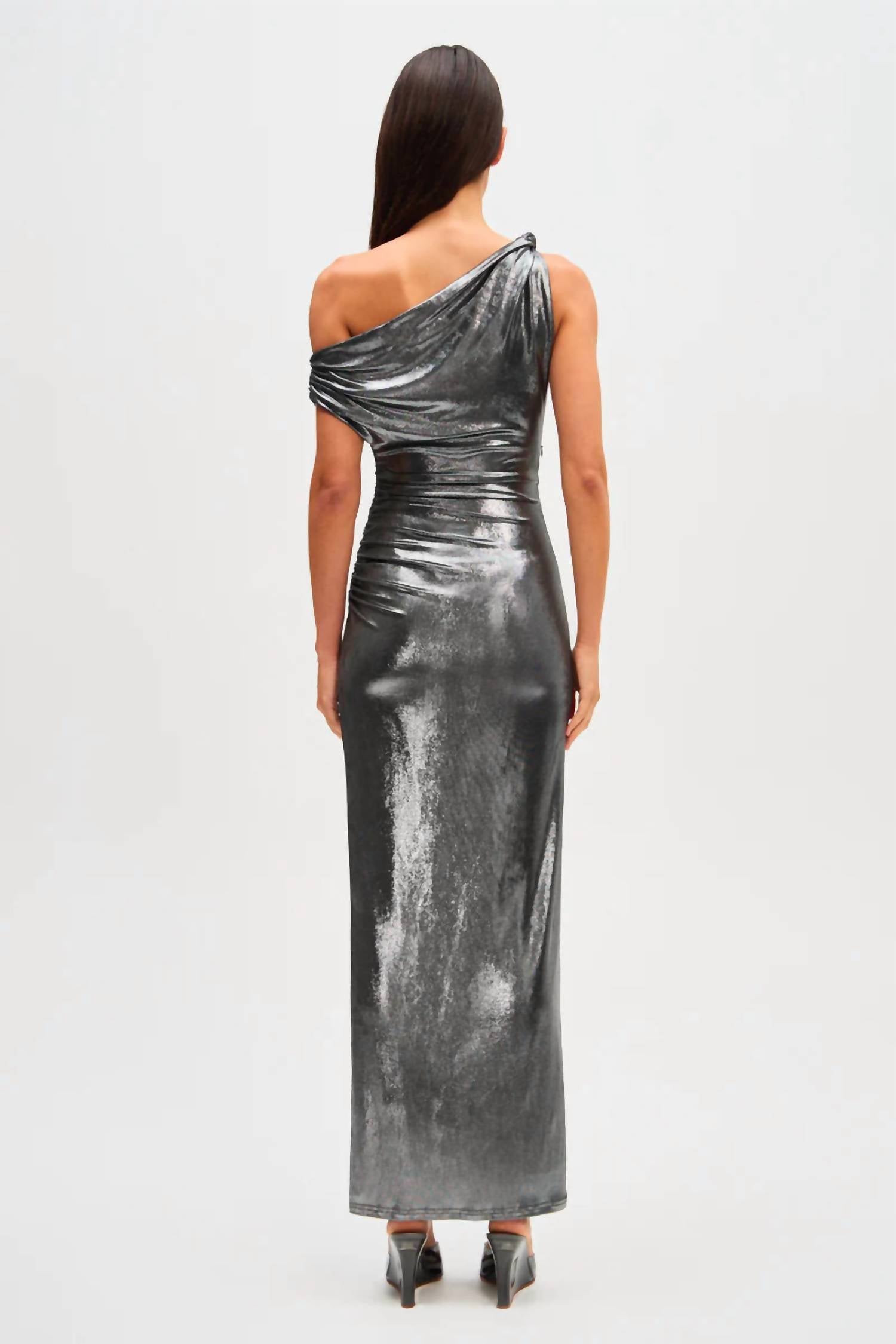 MISHA Nyra Metallic Gown in silver - women's dress - detail view