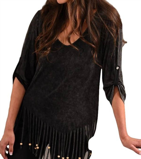 Stone Wash Cut Out Fringe Top