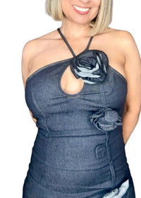 Muy Muy Fancy - Denim Flower Midi Dress