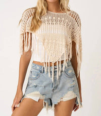 Mittoshop - Boho Crochet Fringe Poncho Top
