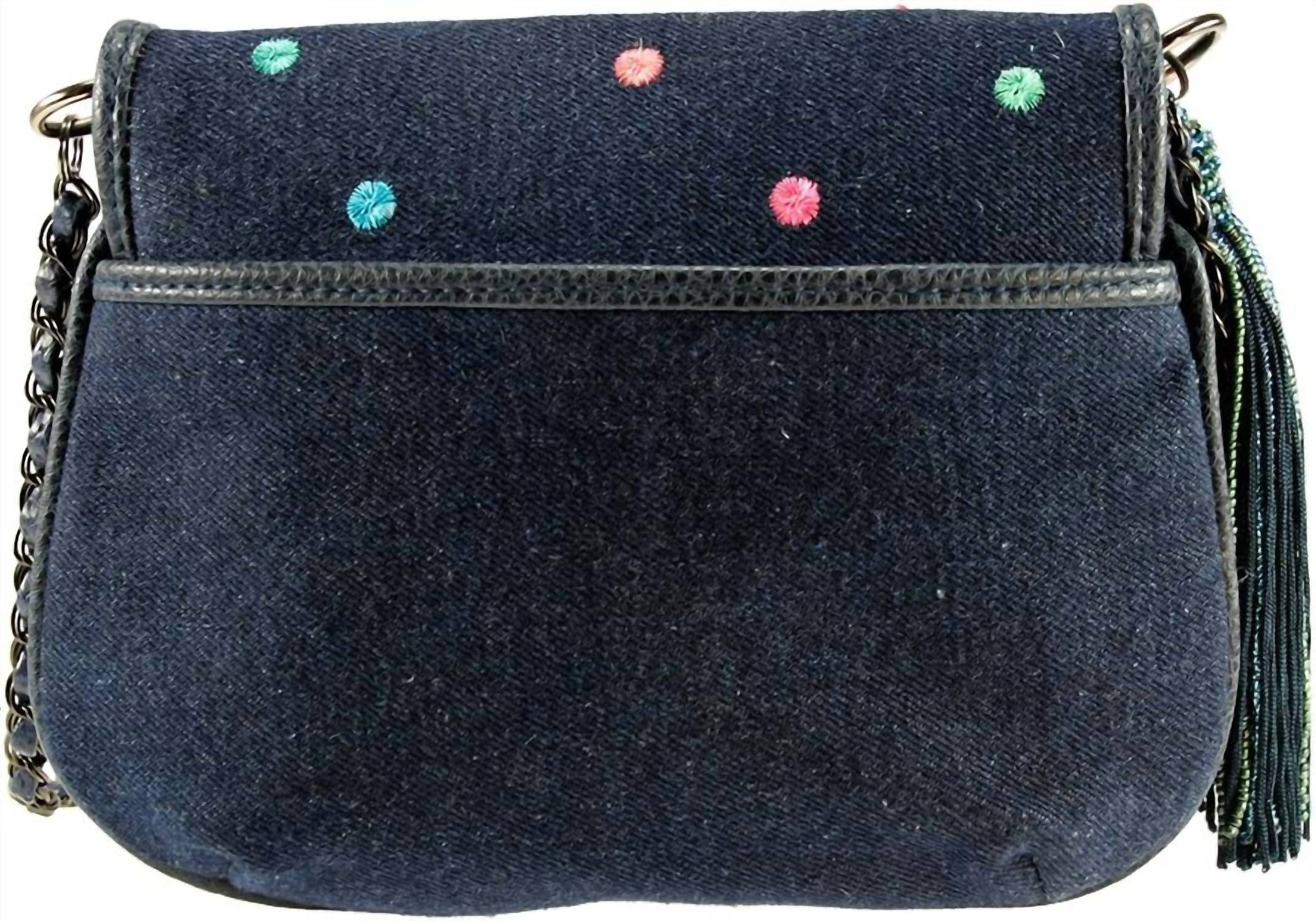 Mary Frances - Darling Embroidered Flowers Denim Mini Crossbody Purse