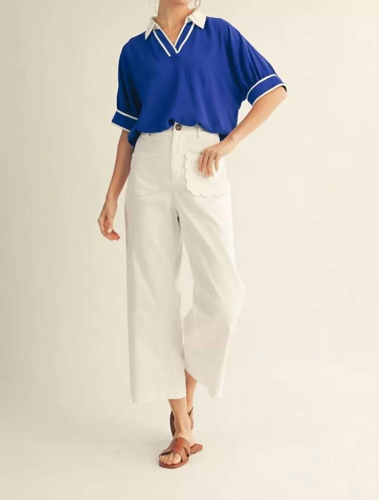 Jodifl Scalloped Pocket Wide-leg Crop Pants in white - women's pants