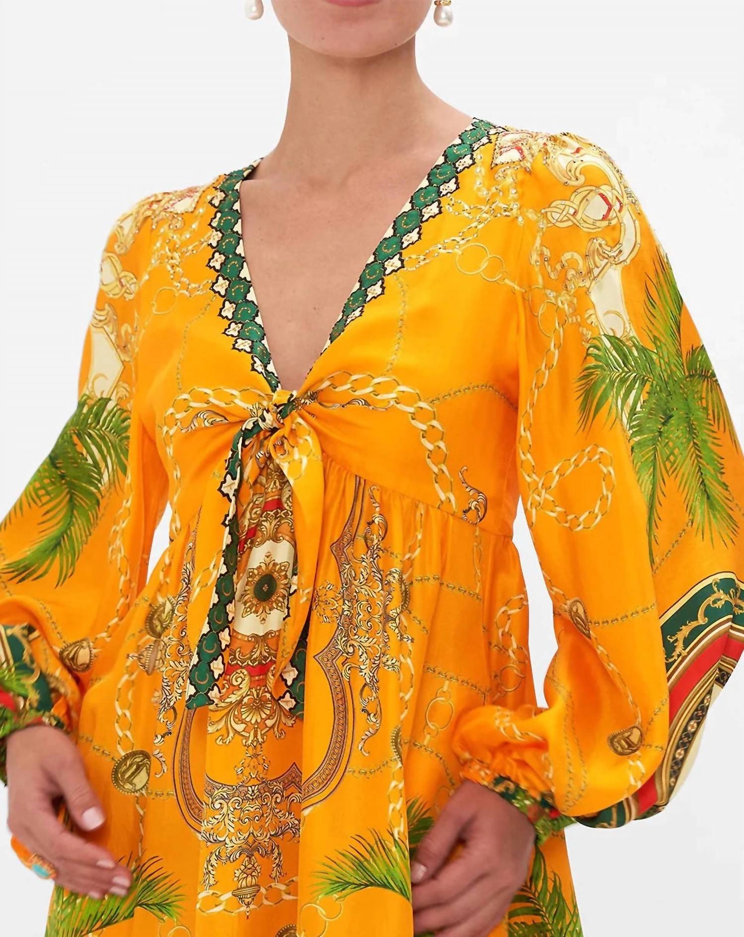 Camilla Women's Short Front Tie Blouson Dress in dancing with the bulls 1 - women's dress - alternate view