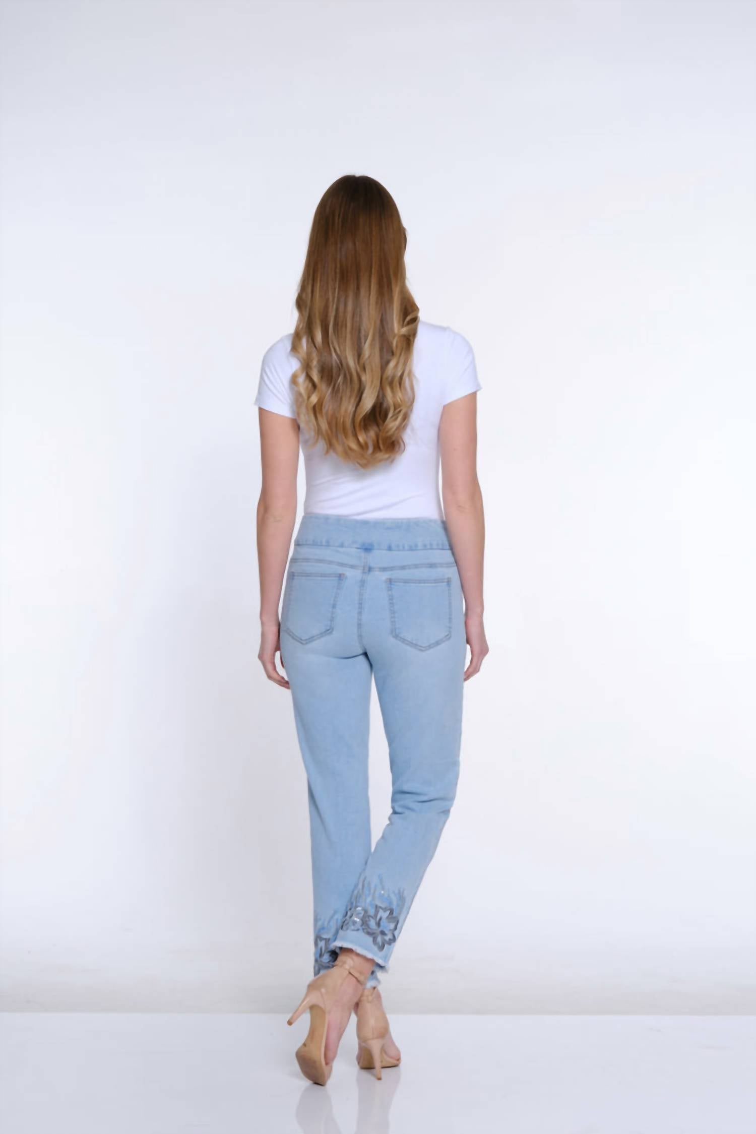 Slimsation By Multiples - Sequin Embroidered Hem Jean