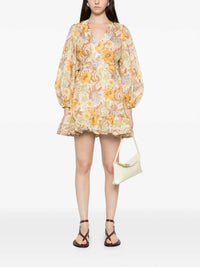 Zimmermann Daylight Mini Wrap Dress in stamp floral cream - women's dress