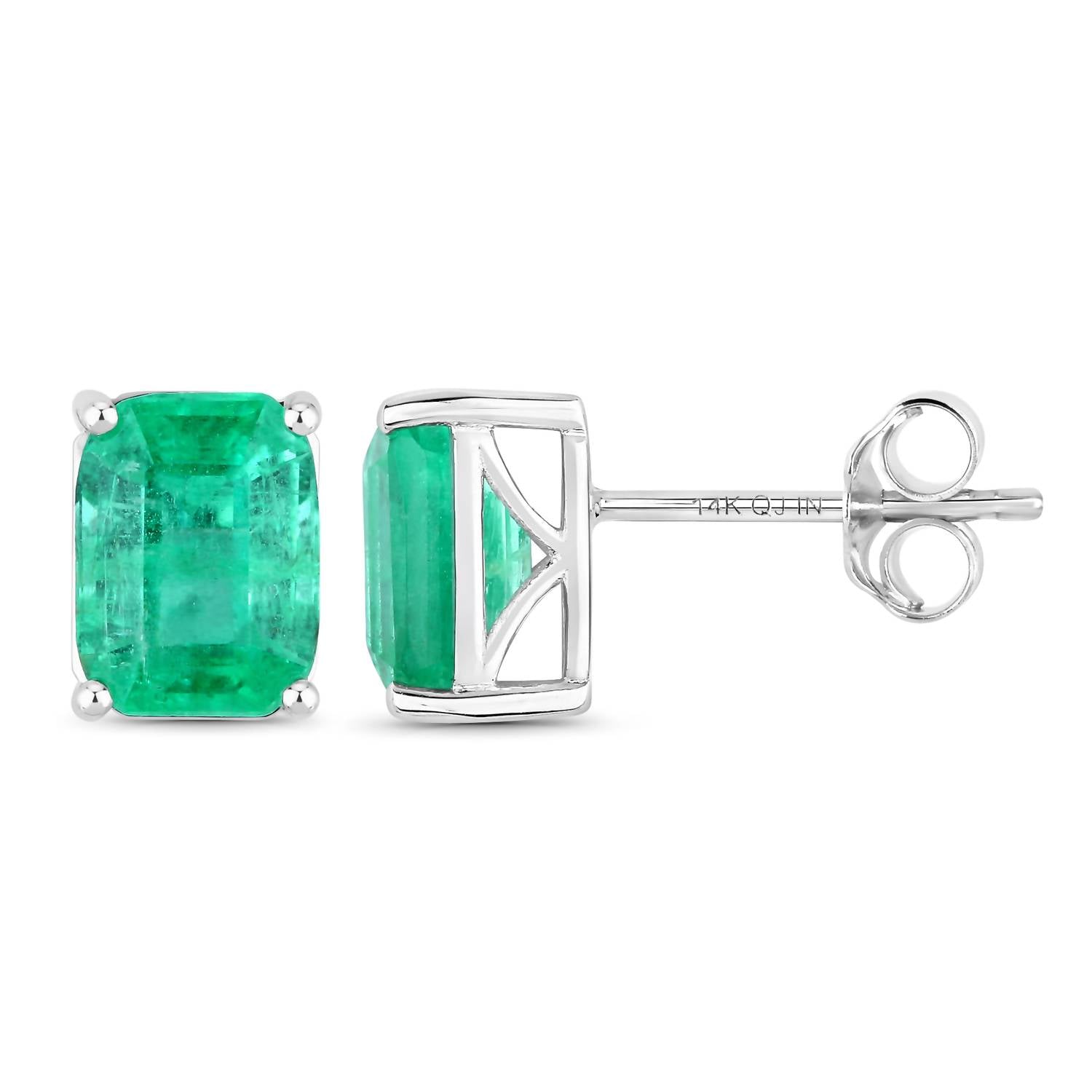 Diana M Jewels Women's Octagon Natural Ethiopian Emerald Stud Earrings (2.75 Ct) - Signature in 14k white gold - women's jewelry - detail view