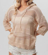 Bibi - Open Knit V-neck Hooded Lightweight Cover Up