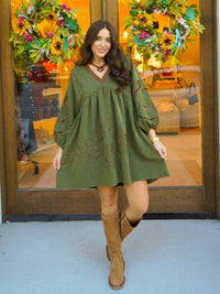 entro Kelce Embroidered Mini Dress in olive - women's dress - alternate view