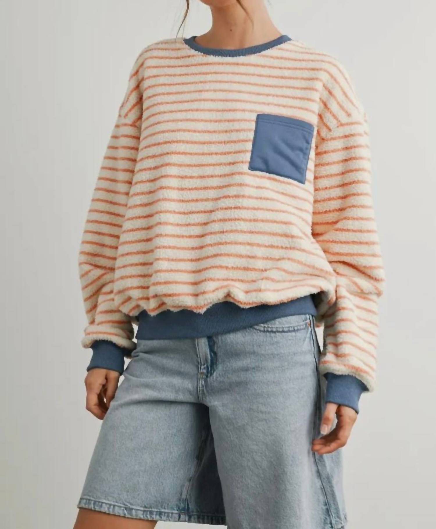 Buttermelon - Striped Oversized Crewneck Long Sleeve Sweater