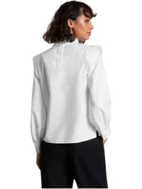Everlane Wing Shoulder Mockneck Cotton Blouse in white - women's blouse - alternate view