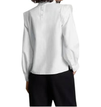 Everlane Wing Shoulder Mockneck Cotton Blouse in white - women's blouse - detail view