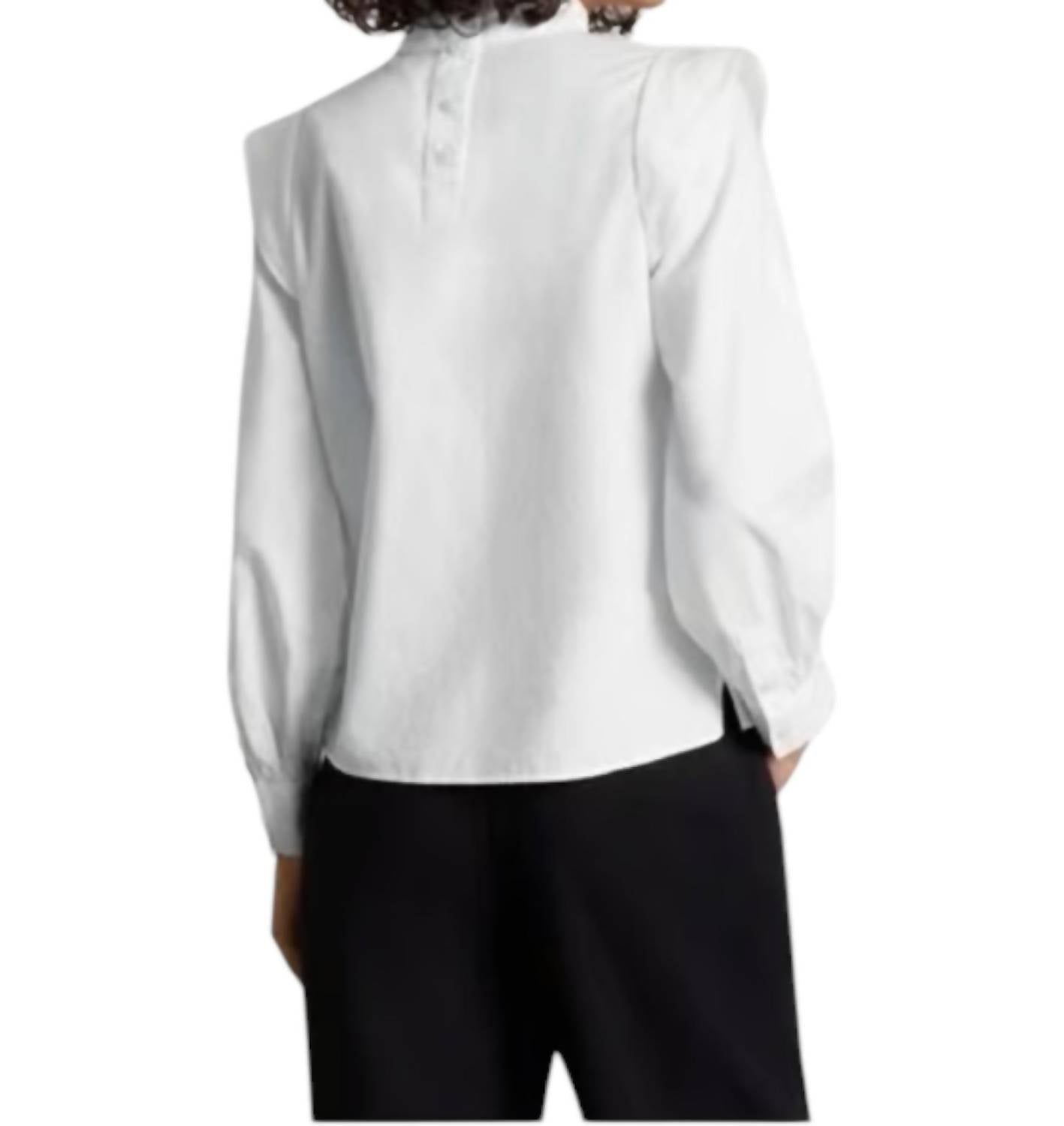 Everlane Wing Shoulder Mockneck Cotton Blouse in white - women's blouse - detail view