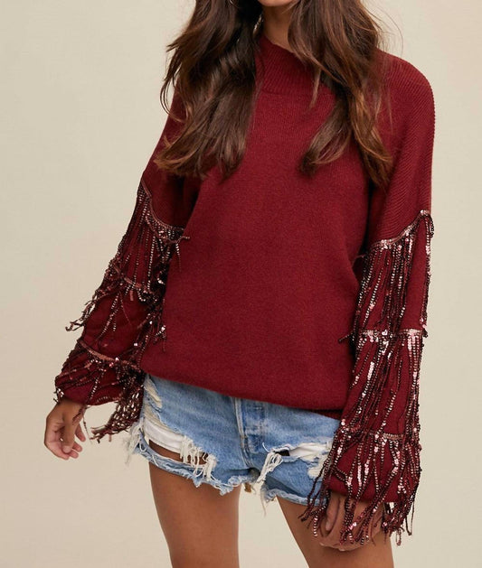 Listicle - All Is Bright Fringe Sequin Sweater