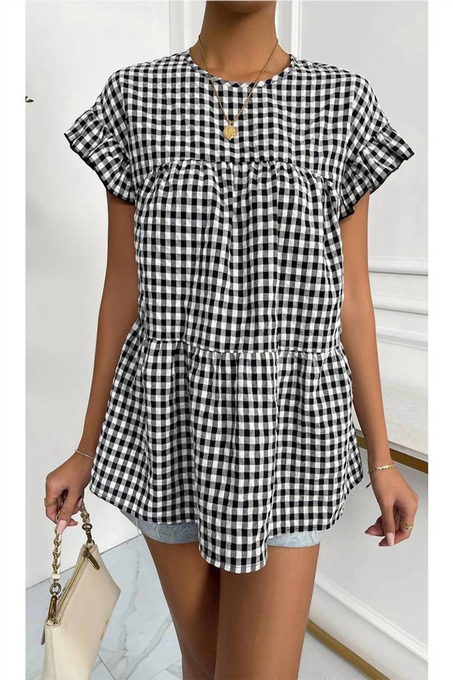 Doublju - Plaid Ruffle Top
