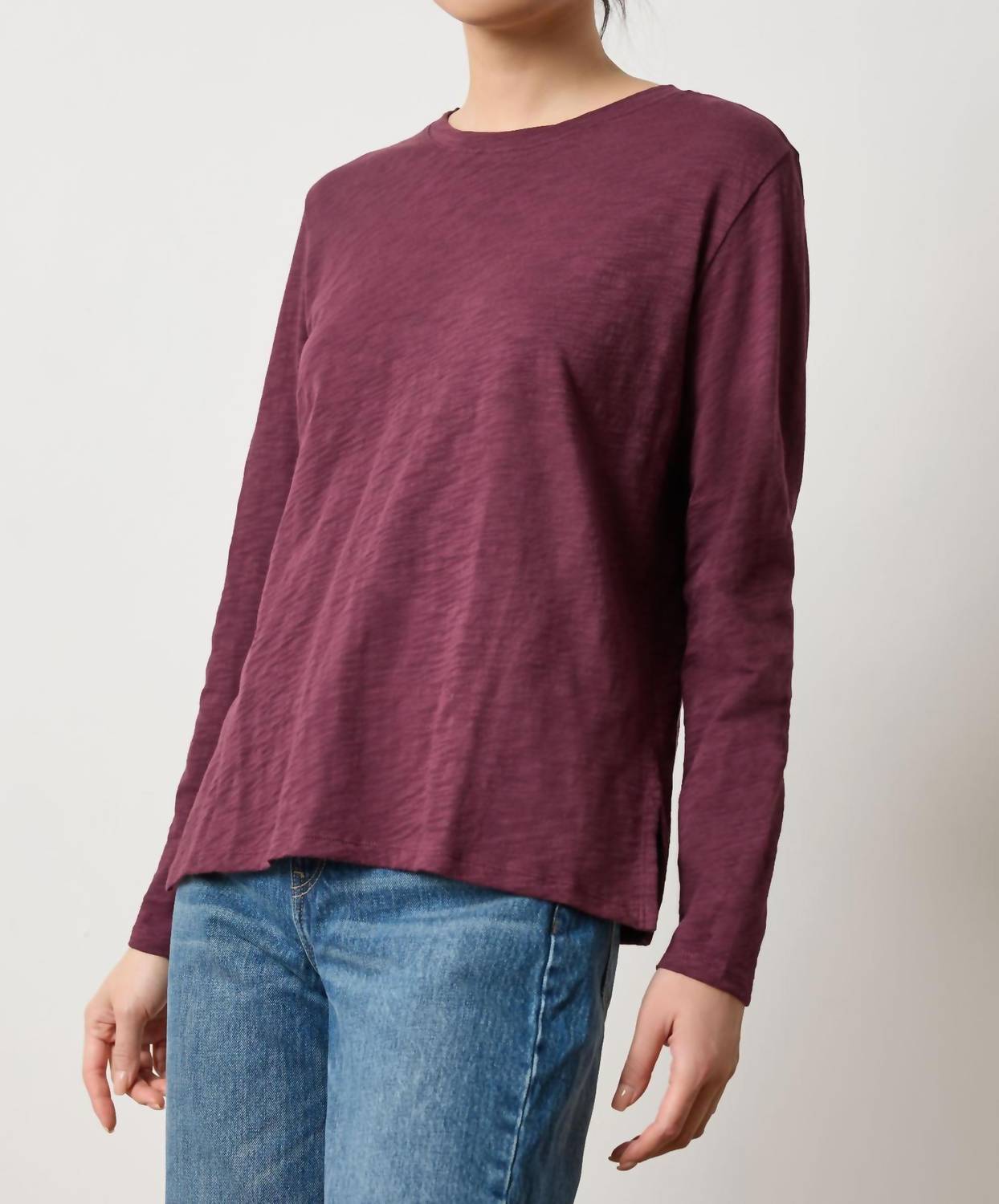 Lilla P Long Sleeve Boyfriend Tee in merlot - women's long sleeve top