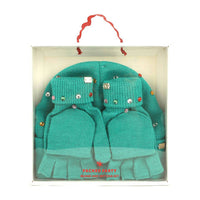 Packed Party - Knit Rhinestone Beanie And Mittens Set