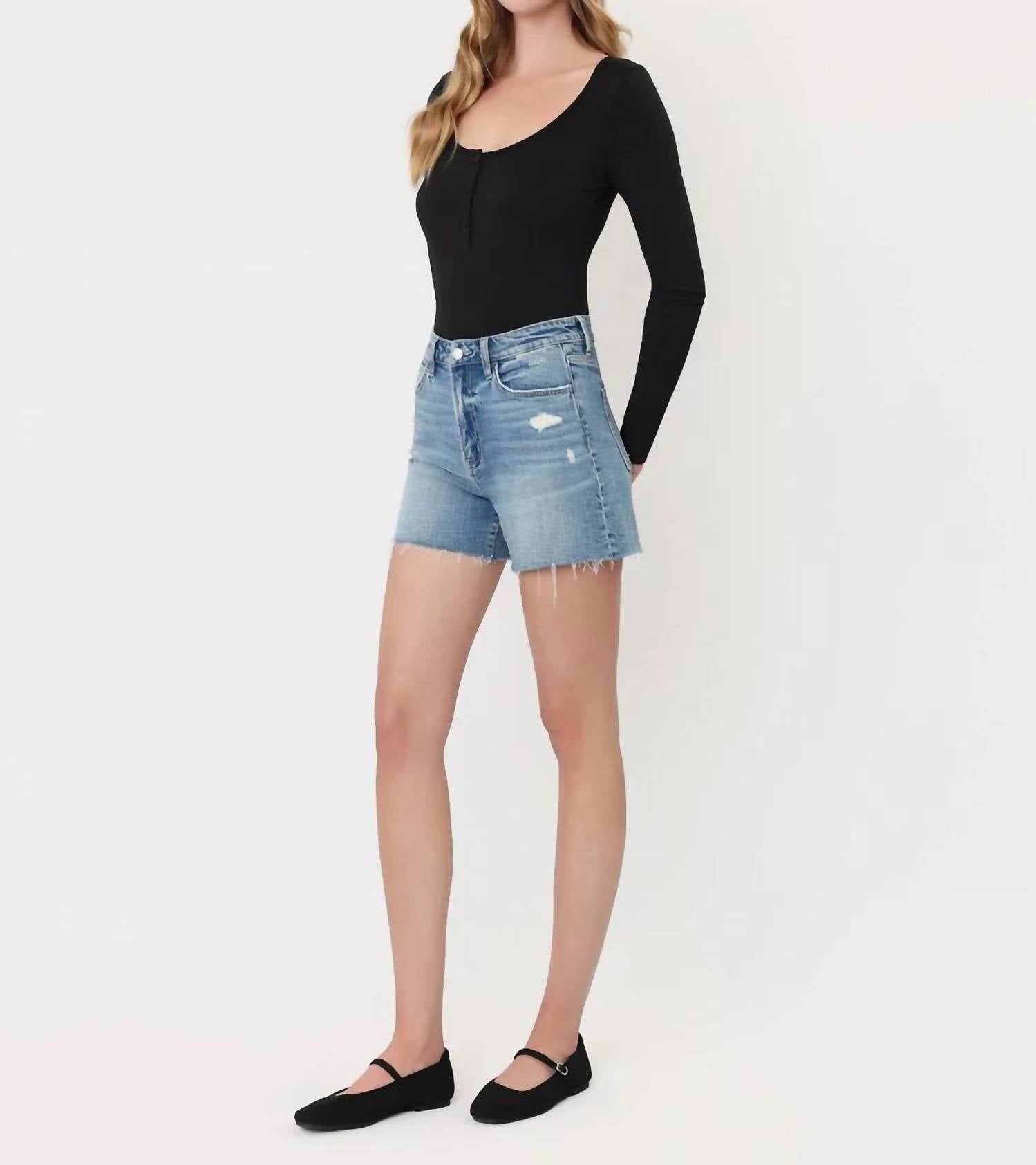 Vervet By Flying Monkey - Super High Rise A Line Denim Shorts