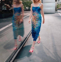 La Fuori Paillet Print Casa Dress in blooming sky - women's dress
