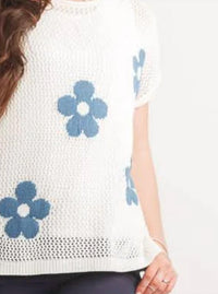 Papillon - Open Knit Top With Daisy Flowers