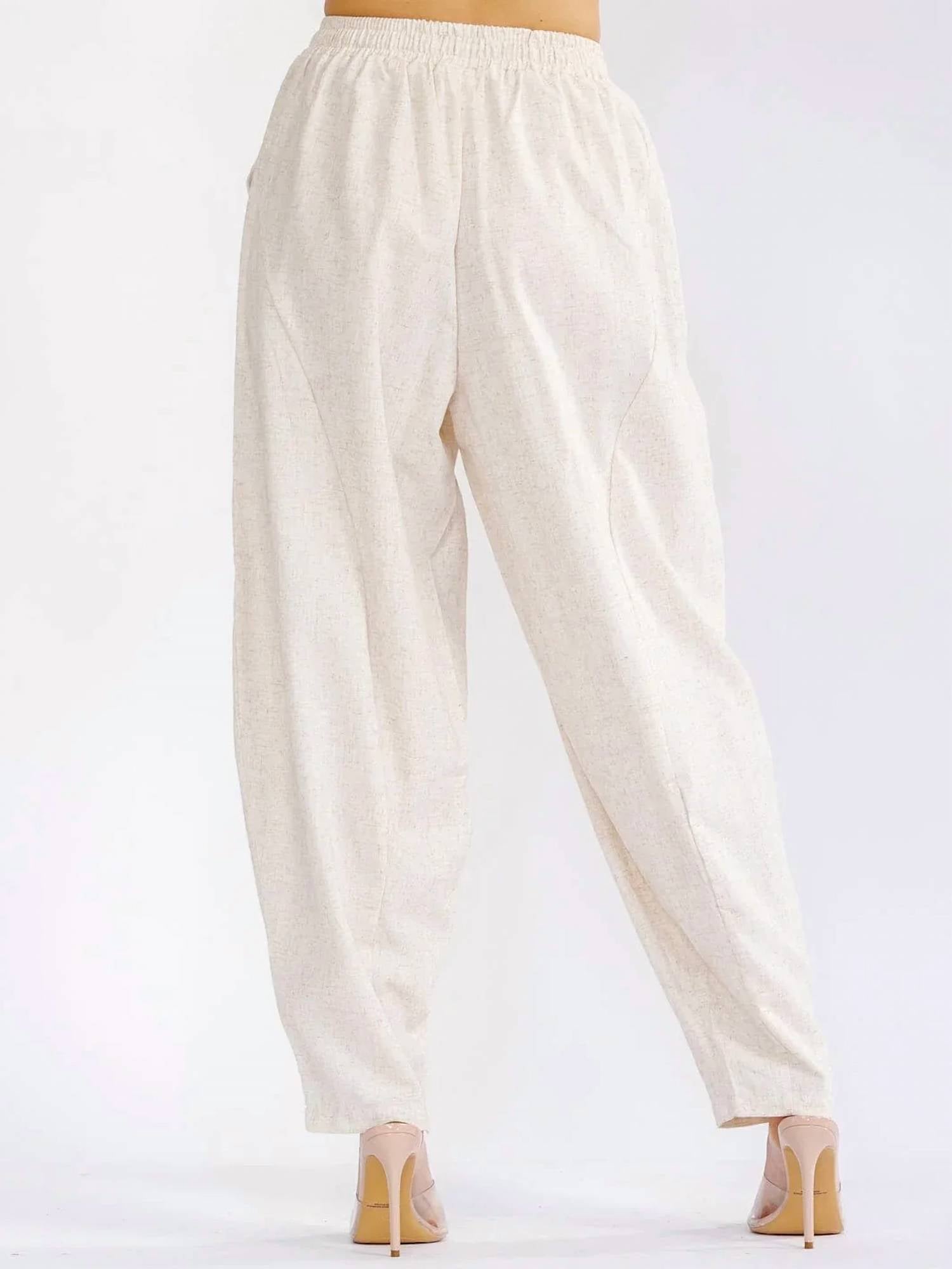 Little Secret Of Mine - Elastic Waist Front Pockets Linen Pants