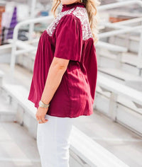 Layerz Clothing - Embroidered Ruffle Collar Top