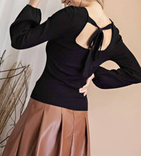 Ee:Some - Penny Puff Sleeve Back Tie Sweater Top
