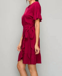 Glam - Sarah Ruffle Hem Mini Wrap Dress