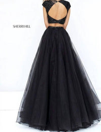 Sherri Hill Beaded Two Piece A-line Organza Gown in black - women's dress - detail view