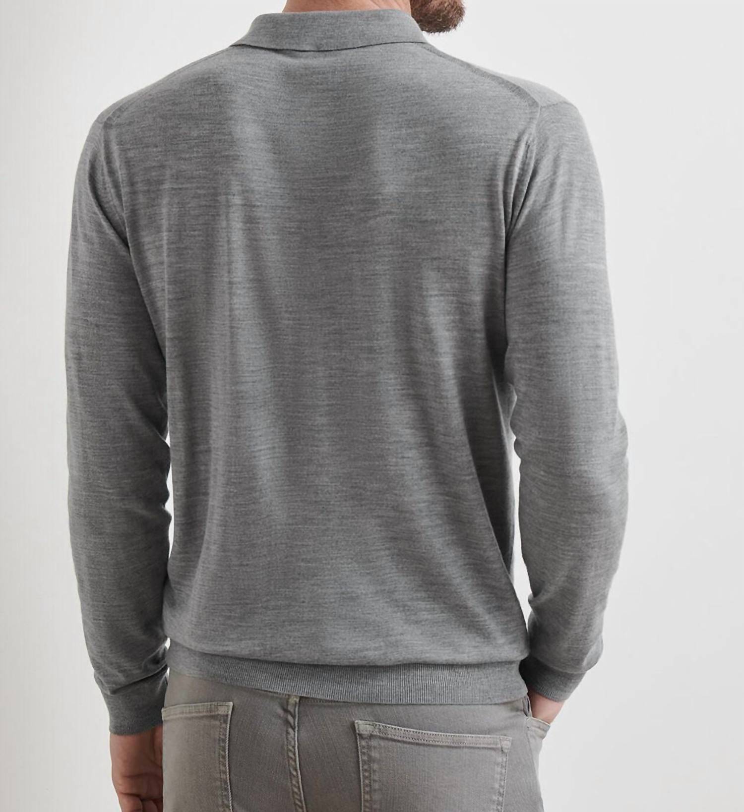 PETER MILLAR Dorset Sweater Polo in gale grey - men's shirt - detail view