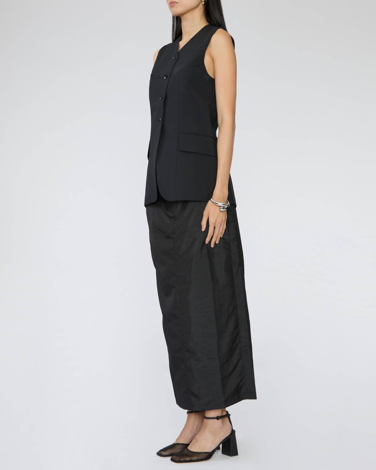Tibi Recycled Tropical Wool Vest With Blousant Back in black - women's blouse - alternate view