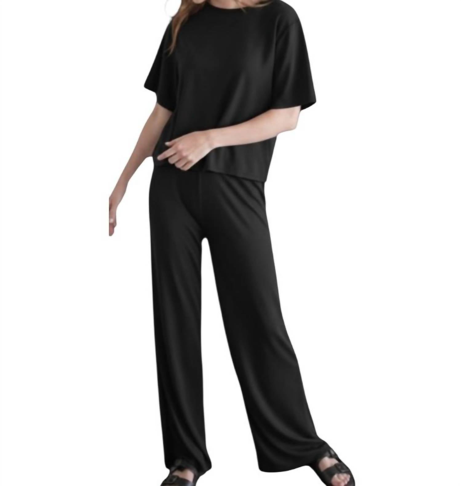 Things Between Modal Oversized Tee And Relaxed Fit Pants Lounge Set in black - women's sleepwear - detail view
