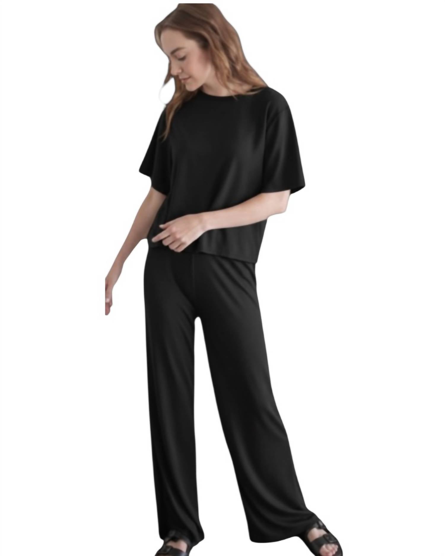 Things Between Modal Oversized Tee And Relaxed Fit Pants Lounge Set in black - women's sleepwear - alternate view