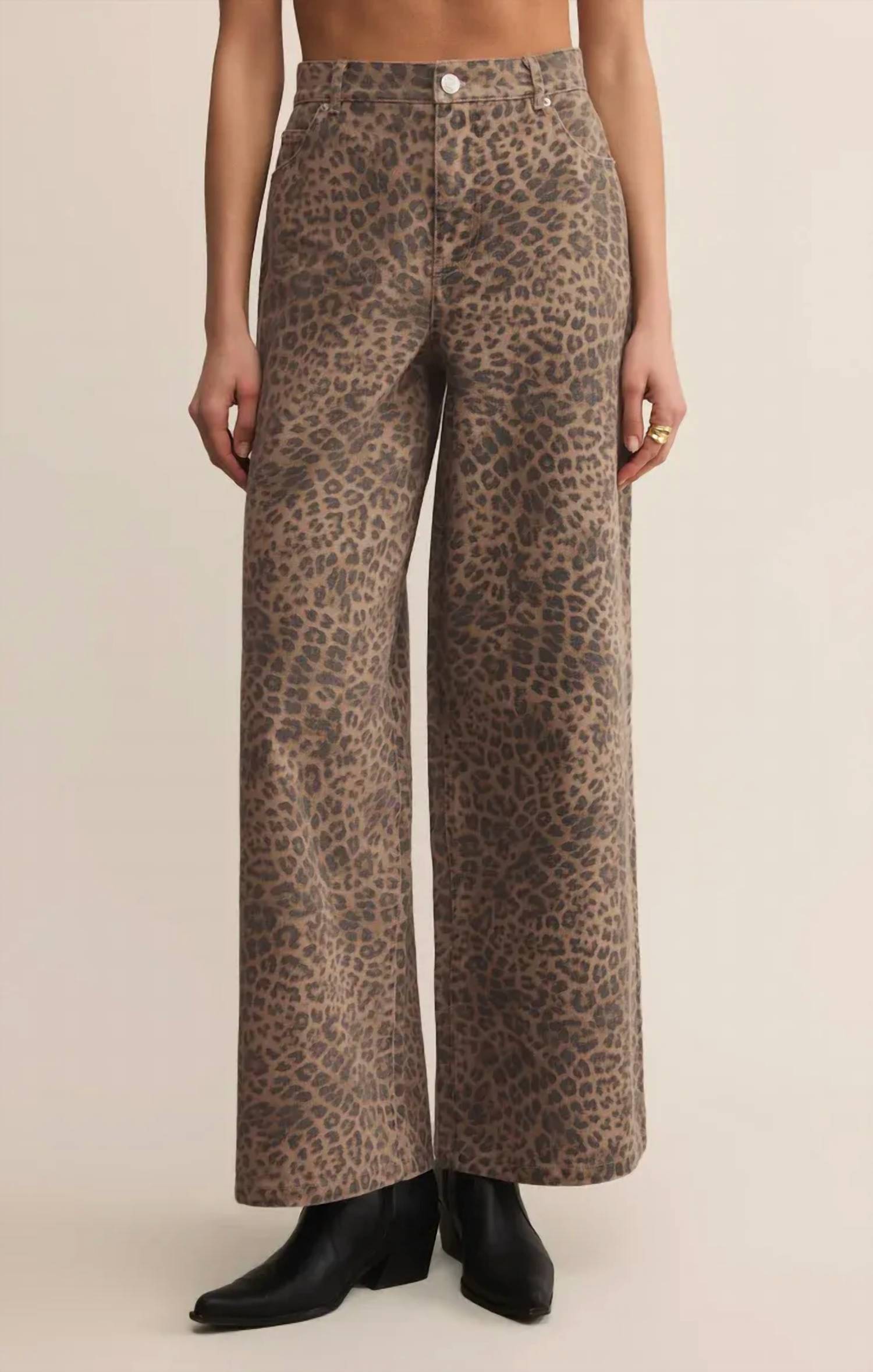Z Supply Marli Denim Leopard Pant in desert tan 2 - women's jeans