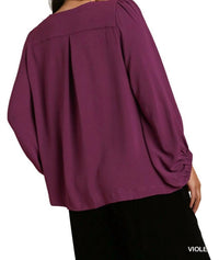 Umgee - V-Neck Long Sleeve Tunic Blouse - PLUS