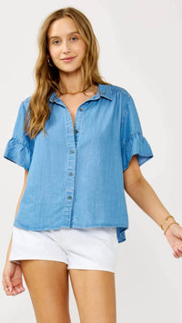 Lovestitch - Ruffle Sleeve Button Down Top