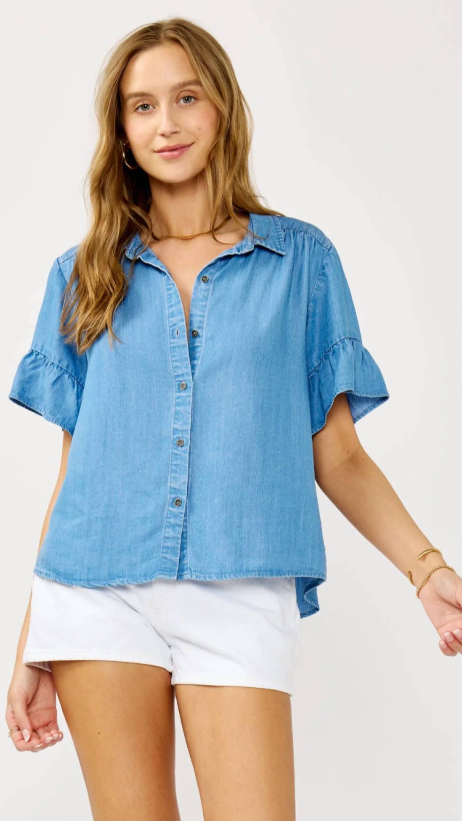 Lovestitch - Ruffle Sleeve Button Down Top