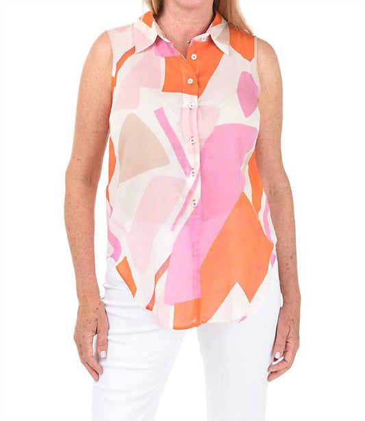 Charlie B - Printed Sleeveless Front Tie Cotton Shirt