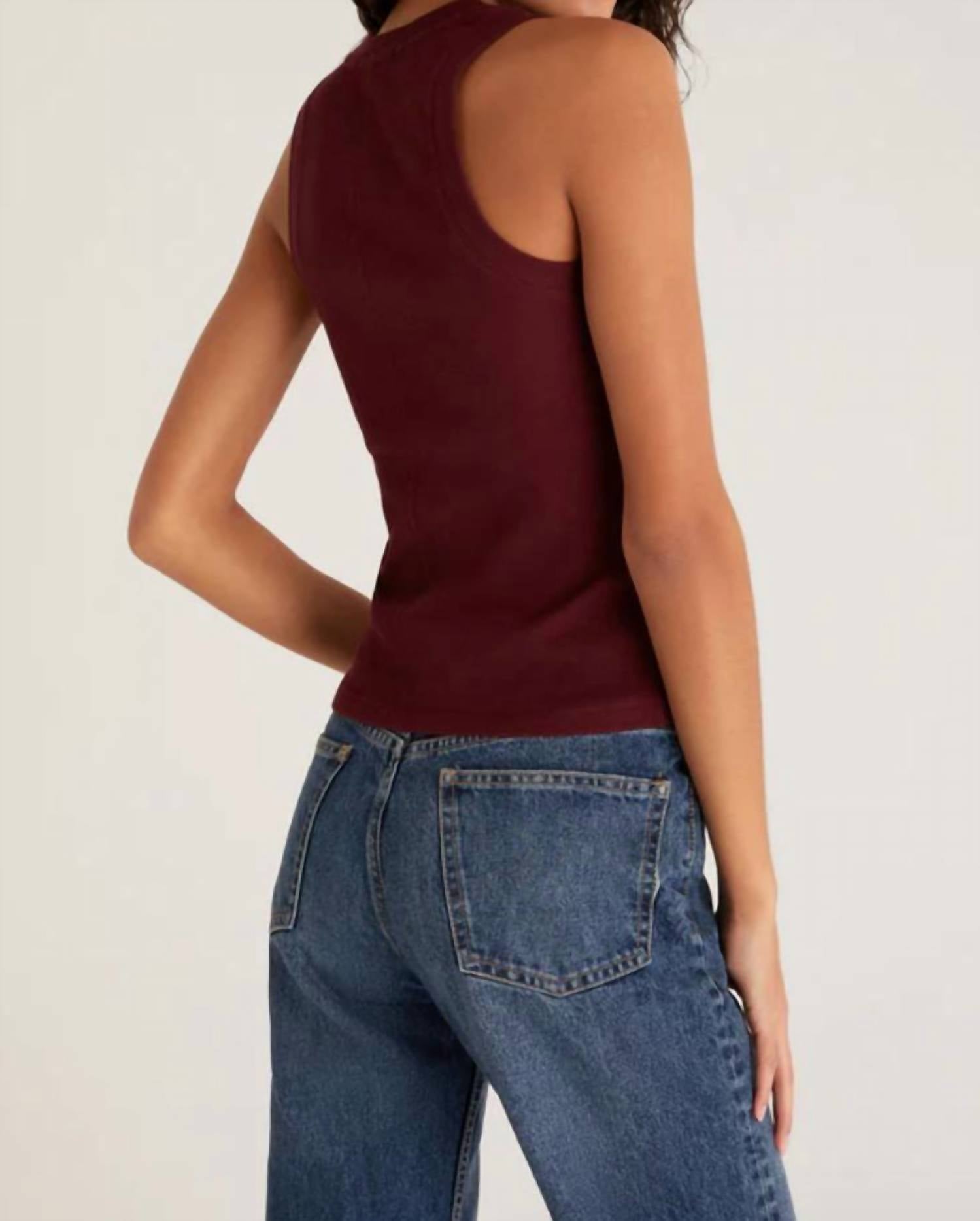 Z Supply Sirena Rib Tank in garnet - women's tank top - detail view