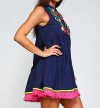 Velzera - Beaded And Fringe Bohemian Mini Dress - Plus