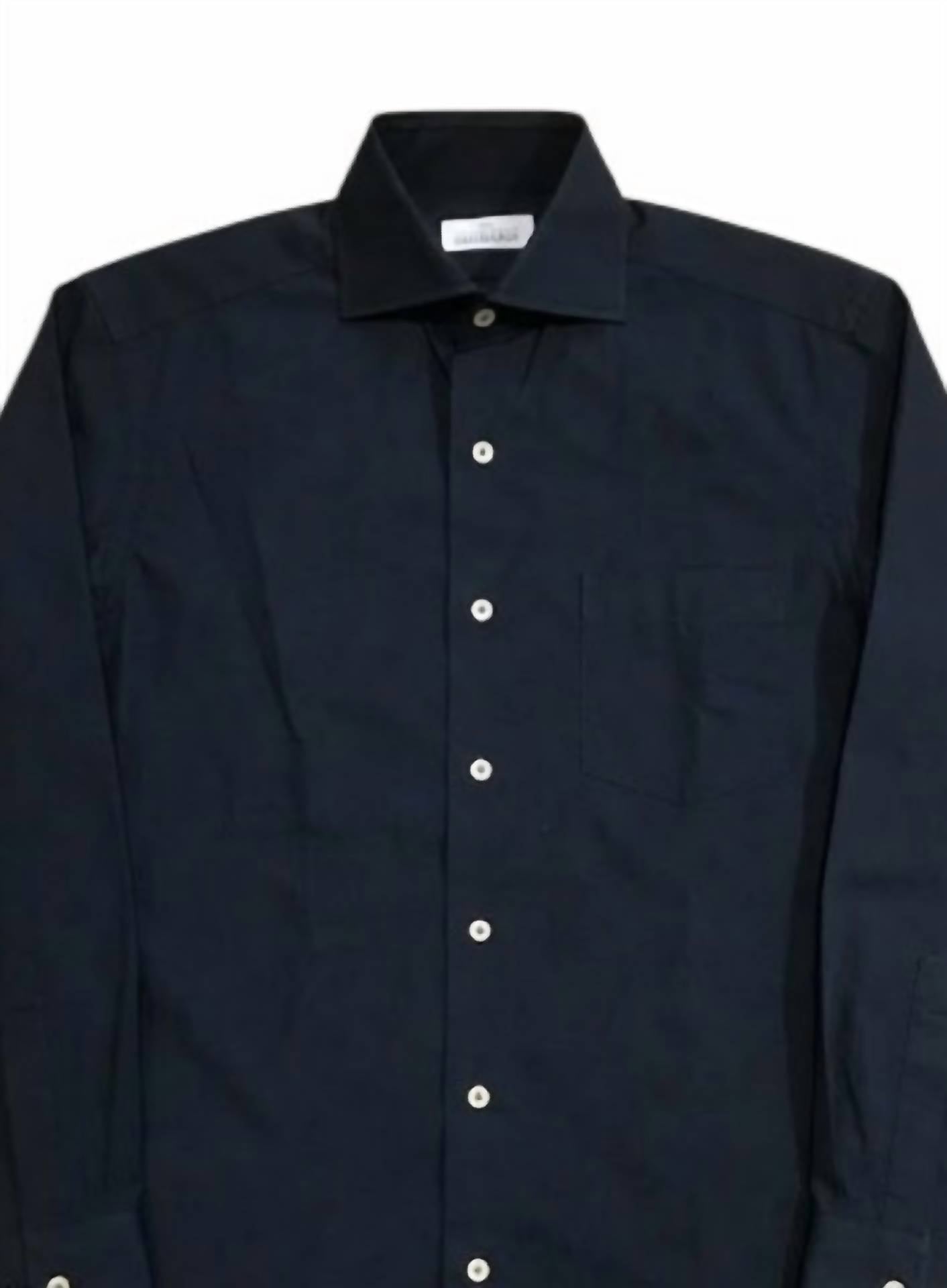 Gherardi Men's Long Sleeve Button Up Shirt in navy - men's long sleeve top - detail view