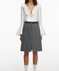 Self-Portrait - Herringbone Midi Skirt