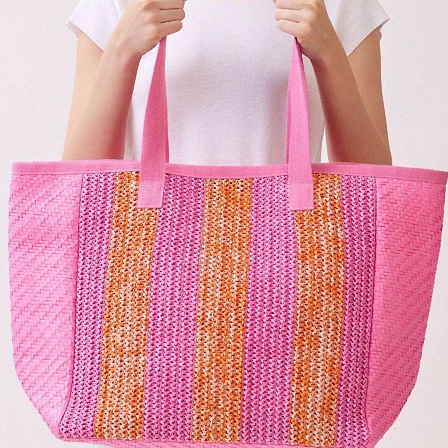 3Am By H&D Accessories - Women's Nautical Stripe Paper Straw Tote Bag