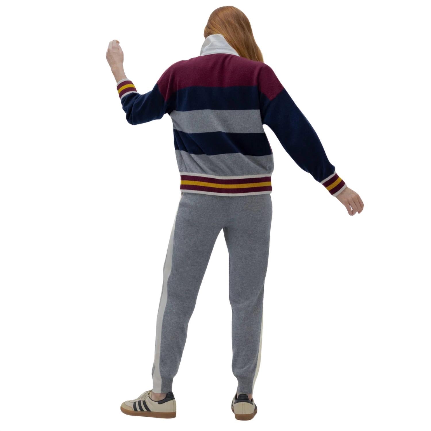 Naked Cashmere Rugby Bomber Jacket in husky mult - women's jacket - detail view