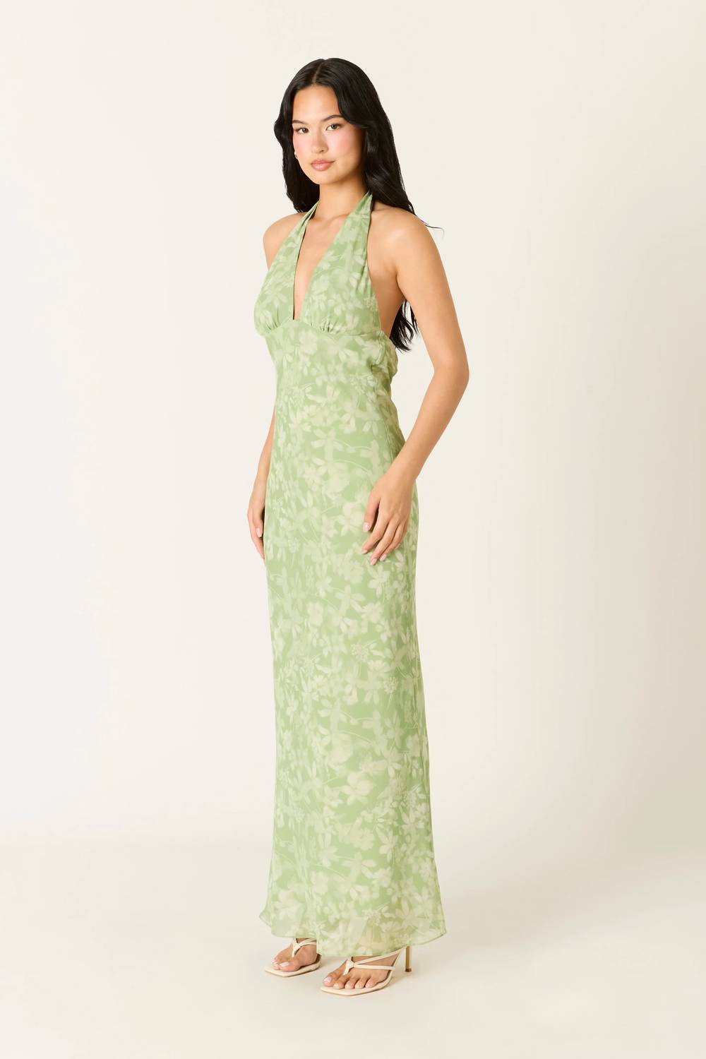 Cotton Candy La - Colleen Halter Bias Cut Floral Maxi Formal Dress