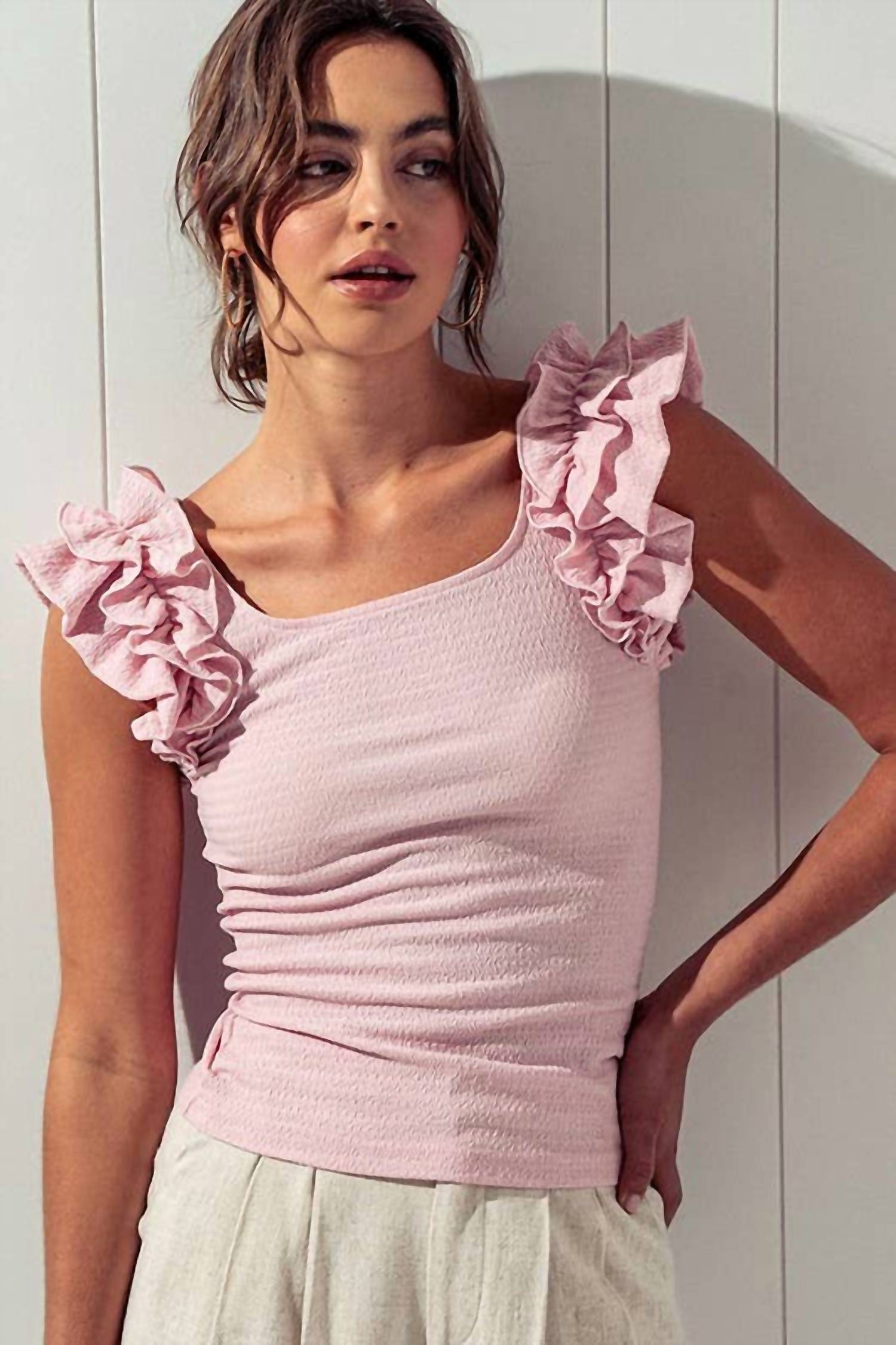 Trend:Notes - Ruffled Scrunchy Shoulder Top