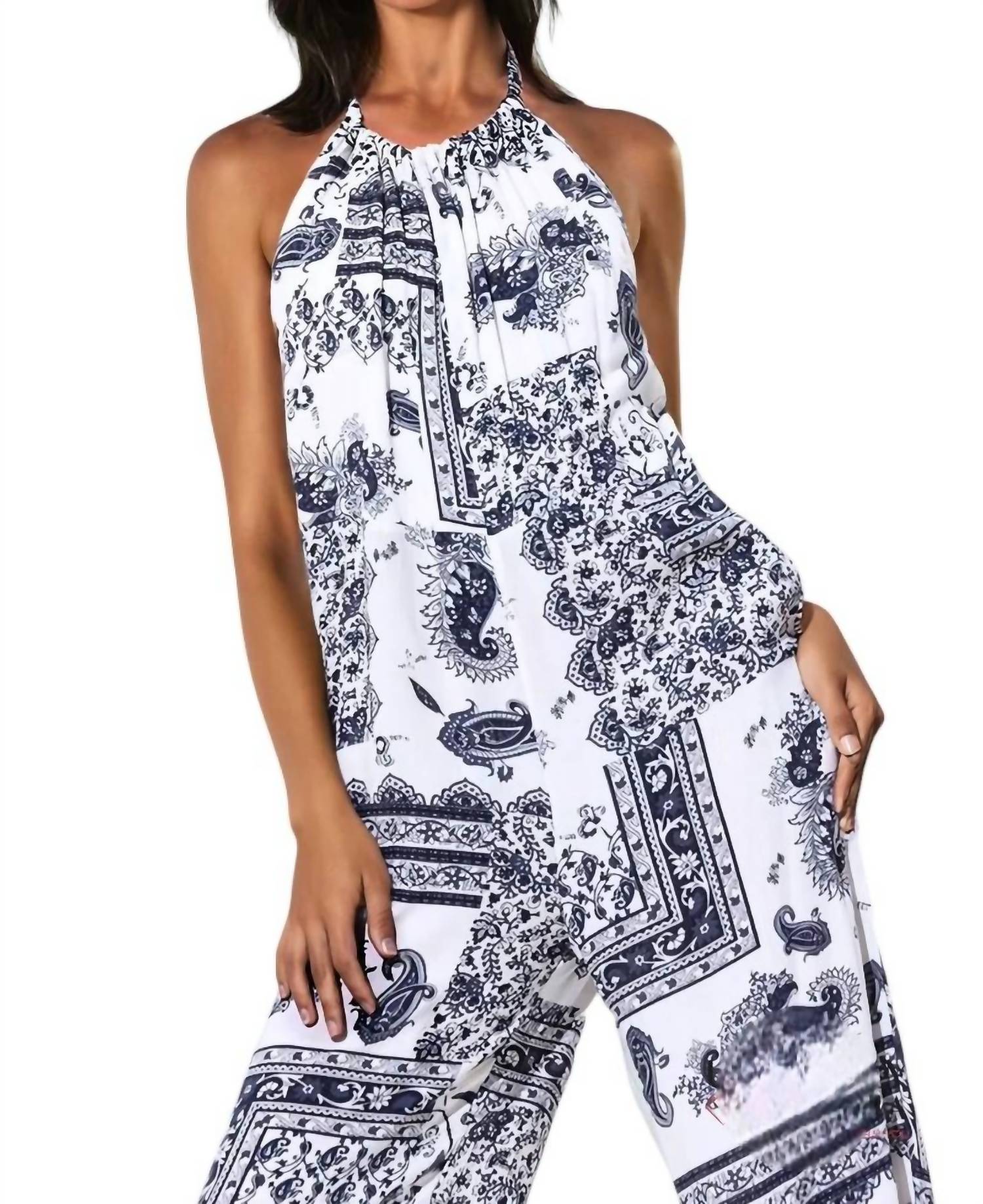 Mustard Seed - Riley Paisley Print Halter Jumpsuit