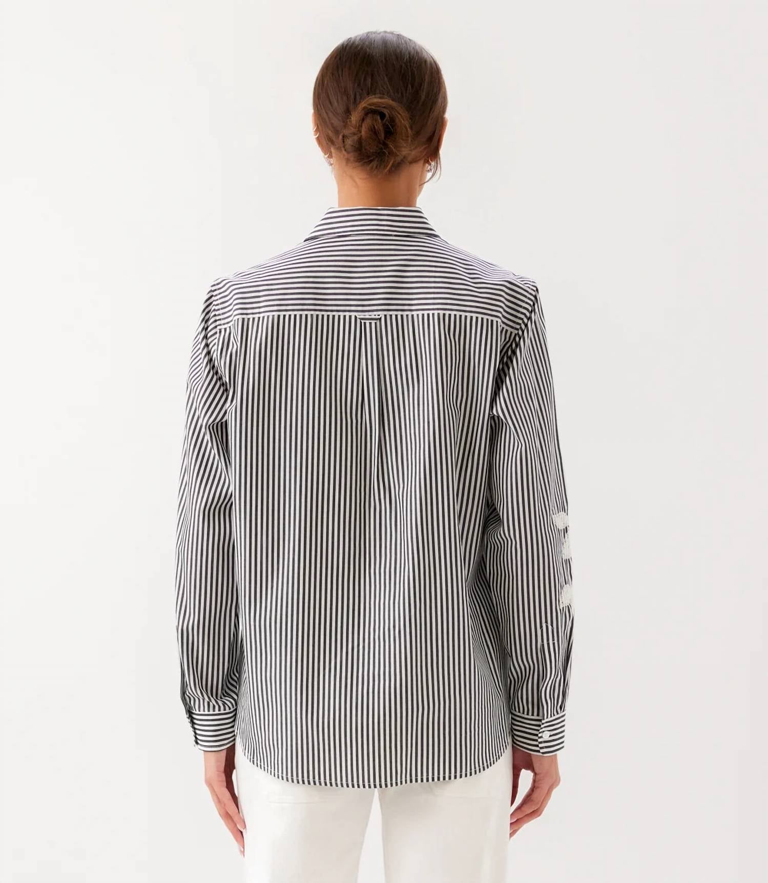 Karen Kane - Long Sleeve Stripe Embroidered Shirt